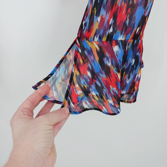 House Of Harlow 1960 X REVOLVE Joli Tie Cuff Blouse Size XL Abstract Blue Multi - Picture 10 of 15